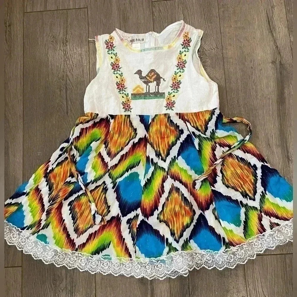 ❤️2/$25❤️Pretty Girls Skirts-Hand made-Embroidered Camel- Rayon and Cotton Blend